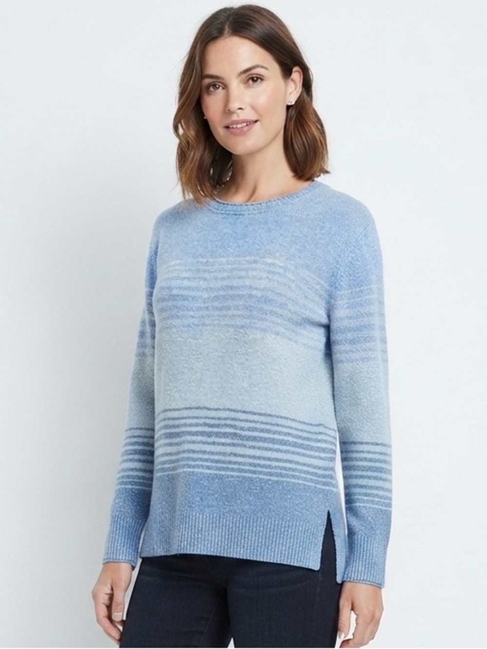 Ella Moss Blue Ombre Gradient Stripe Knit Pullover Sweater Size Medium
